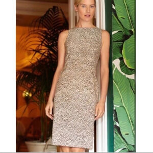 J. McLaughlin Anne Dress Tan Micro Animal Print Sheath Sleeveless Size 2